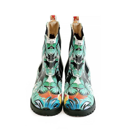 Turquoise Flowers Short Boots WLAS113 (1421232963680)