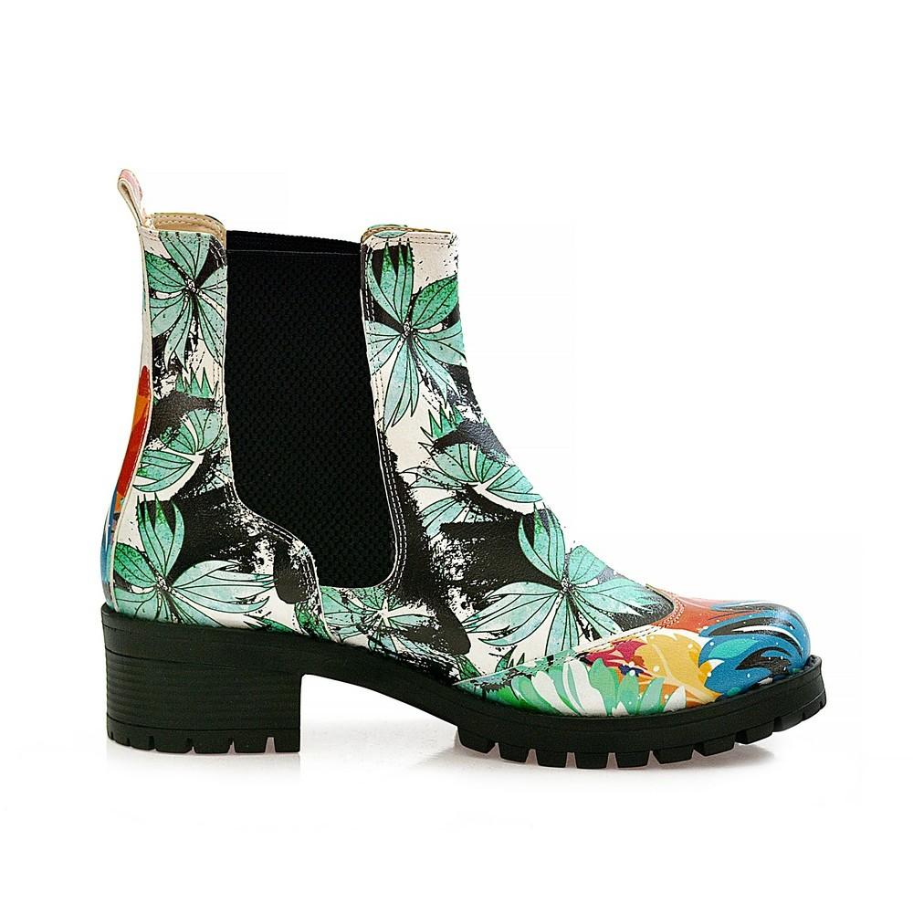 Turquoise Flowers Short Boots WLAS113 (1421232963680)